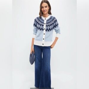 ALEX MILL Frosty Blue Combo Ashwood Fair Isle Cardigan Wintry Alpine Apres
